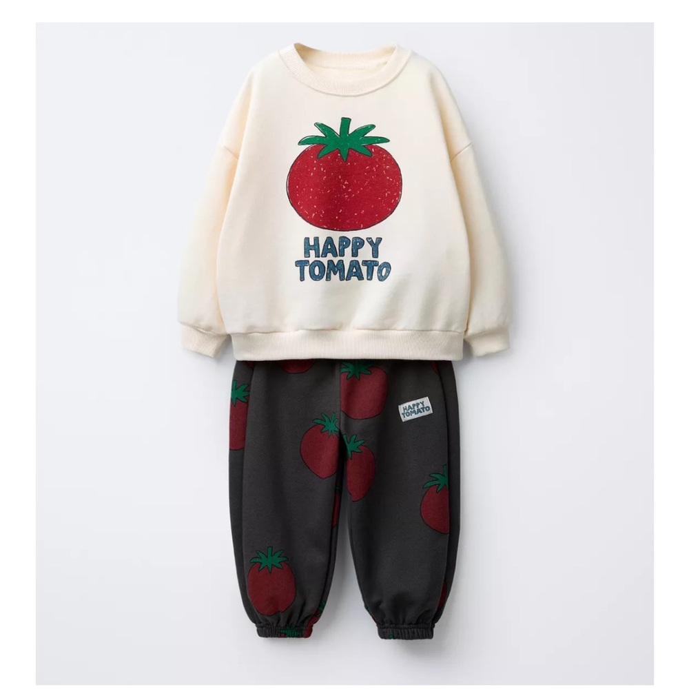 Zara Cream and Black Tomato Sweatshirt and Pants Set